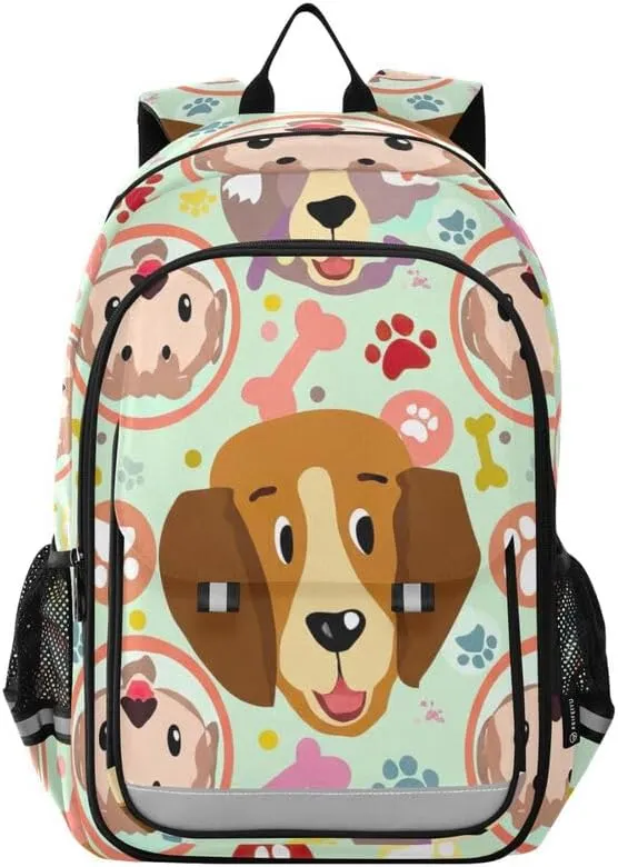 ODAWA Cute Dogs Colorful Bones Bakcpack Preschool Elementary Kindergarten School Bag Girls Boys Backpack, 17 Inch