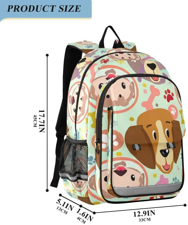 ODAWA Cute Dogs Colorful Bones Bakcpack Preschool Elementary Kindergarten School Bag Girls Boys Backpack, 17 Inch