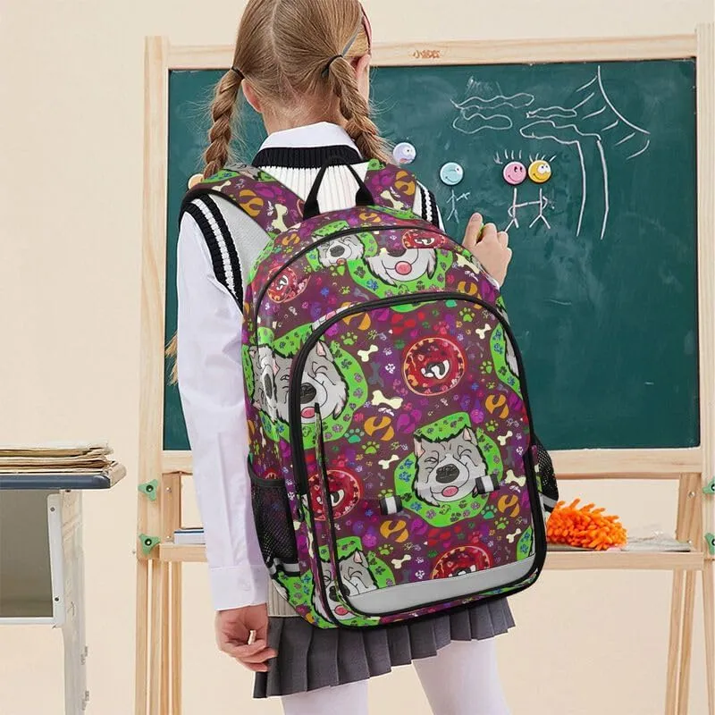 ODAWA Dogs Colorful Circles Bones Bakcpack Preschool Elementary Kindergarten School Bag Kids Backpack Ages 6-12, 17 Inch