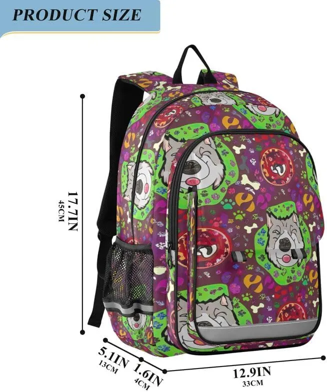 ODAWA Dogs Colorful Circles Bones Bakcpack Preschool Elementary Kindergarten School Bag Kids Backpack Ages 6-12, 17 Inch