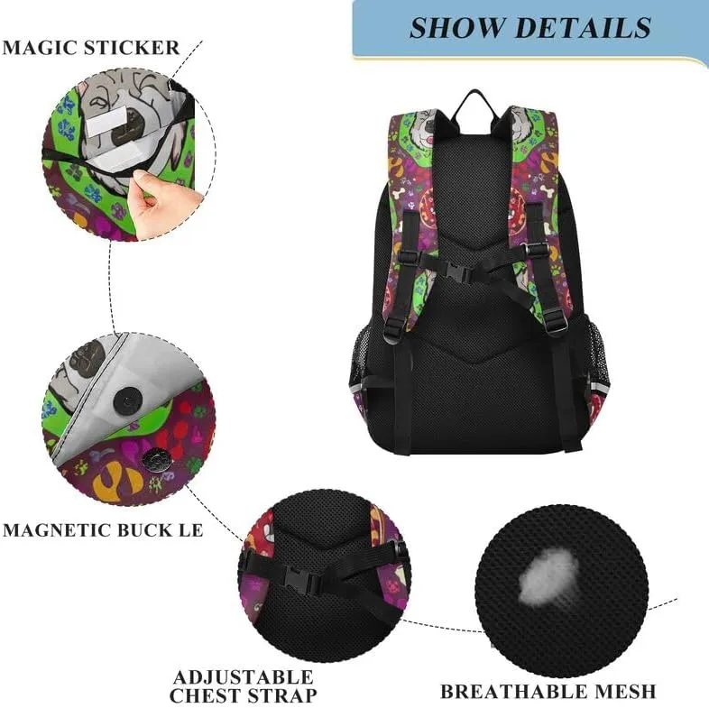 ODAWA Dogs Colorful Circles Bones Bakcpack Preschool Elementary Kindergarten School Bag Kids Backpack Ages 6-12, 17 Inch