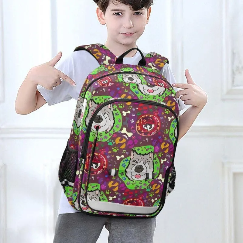 ODAWA Dogs Colorful Circles Bones Bakcpack Preschool Elementary Kindergarten School Bag Kids Backpack Ages 6-12, 17 Inch