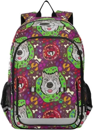 ODAWA Dogs Colorful Circles Bones Bakcpack Preschool Elementary Kindergarten School Bag Kids Backpack Ages 6-12, 17 Inch