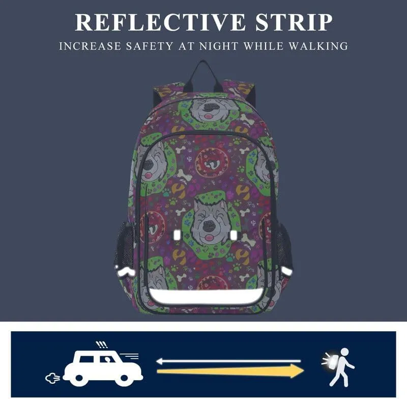 ODAWA Dogs Colorful Circles Bones Bakcpack Preschool Elementary Kindergarten School Bag Kids Backpack Ages 6-12, 17 Inch