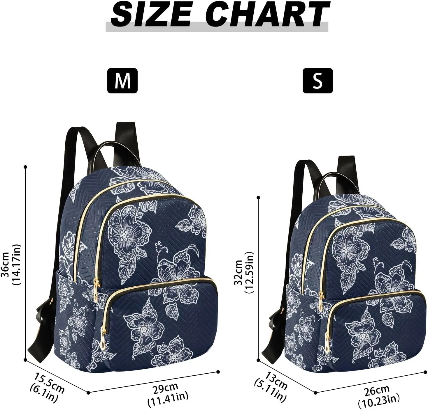 ODAWA Floral on Navy Blue Quilted Backpack Mini Purse Backpack for Women Travel Purse