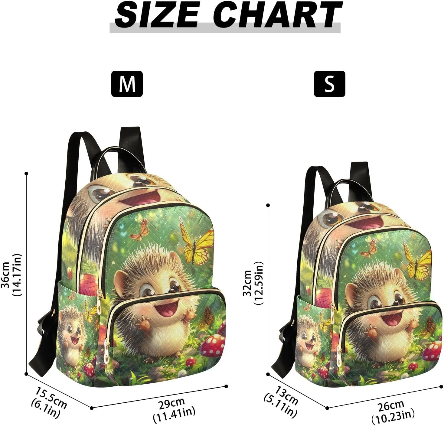 ODAWA Quilted Backpack Cartoon Hedgehog Mushrooms Aesthetic Mini Backpack Travel Backpack