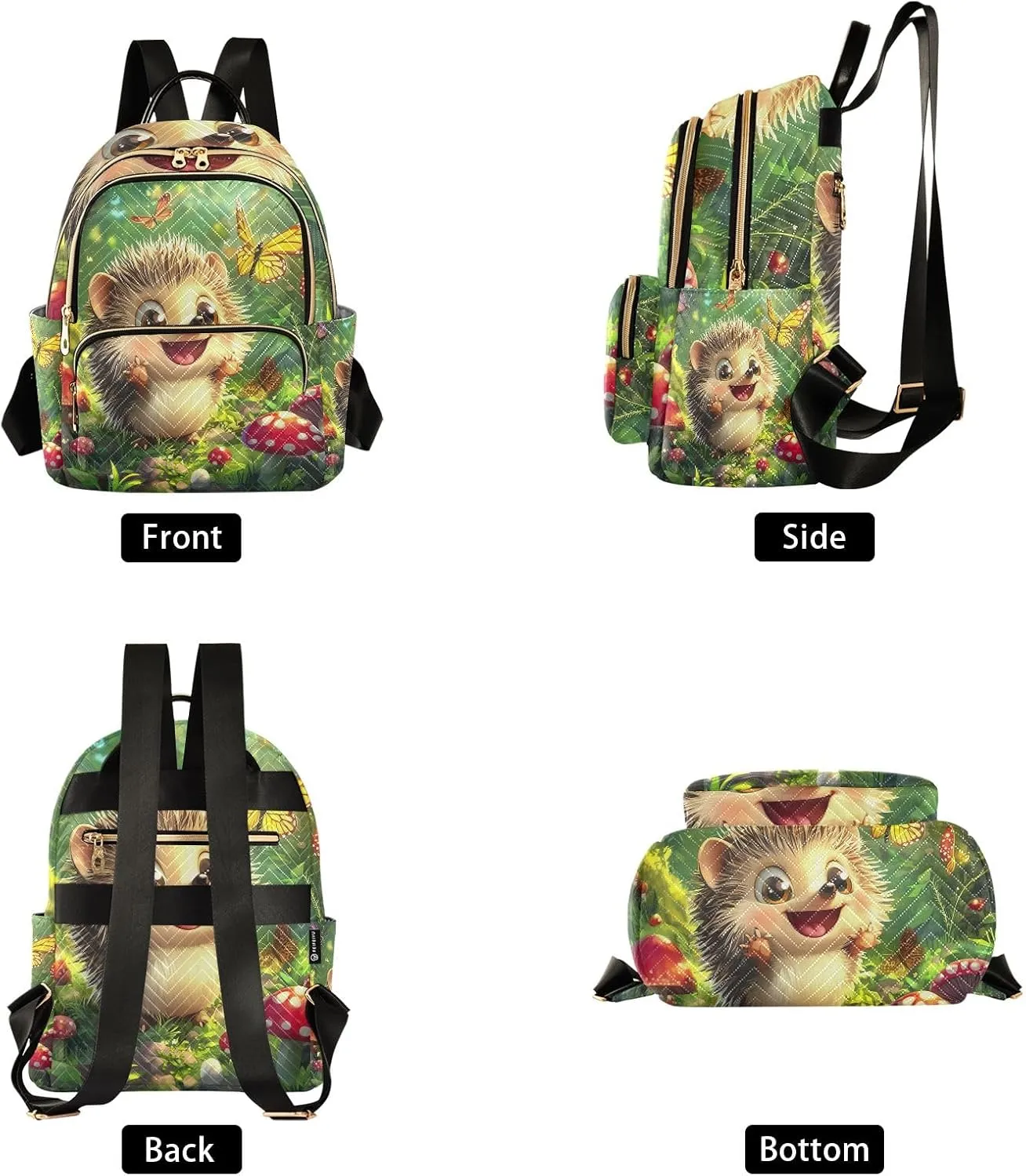 ODAWA Quilted Backpack Cartoon Hedgehog Mushrooms Aesthetic Mini Backpack Travel Backpack