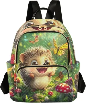 ODAWA Quilted Backpack Cartoon Hedgehog Mushrooms Aesthetic Mini Backpack Travel Backpack