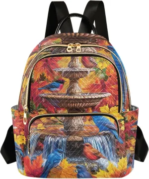 ODAWA Water Fountain Colorful Birds Womens Backpack Purses Quilted Ladies Travel Backpack
