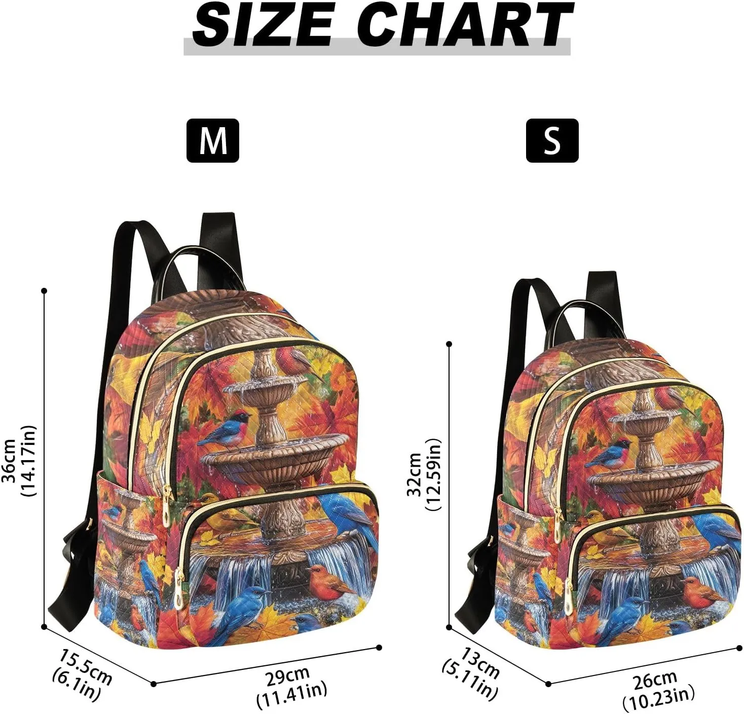 ODAWA Water Fountain Colorful Birds Womens Backpack Purses Quilted Ladies Travel Backpack