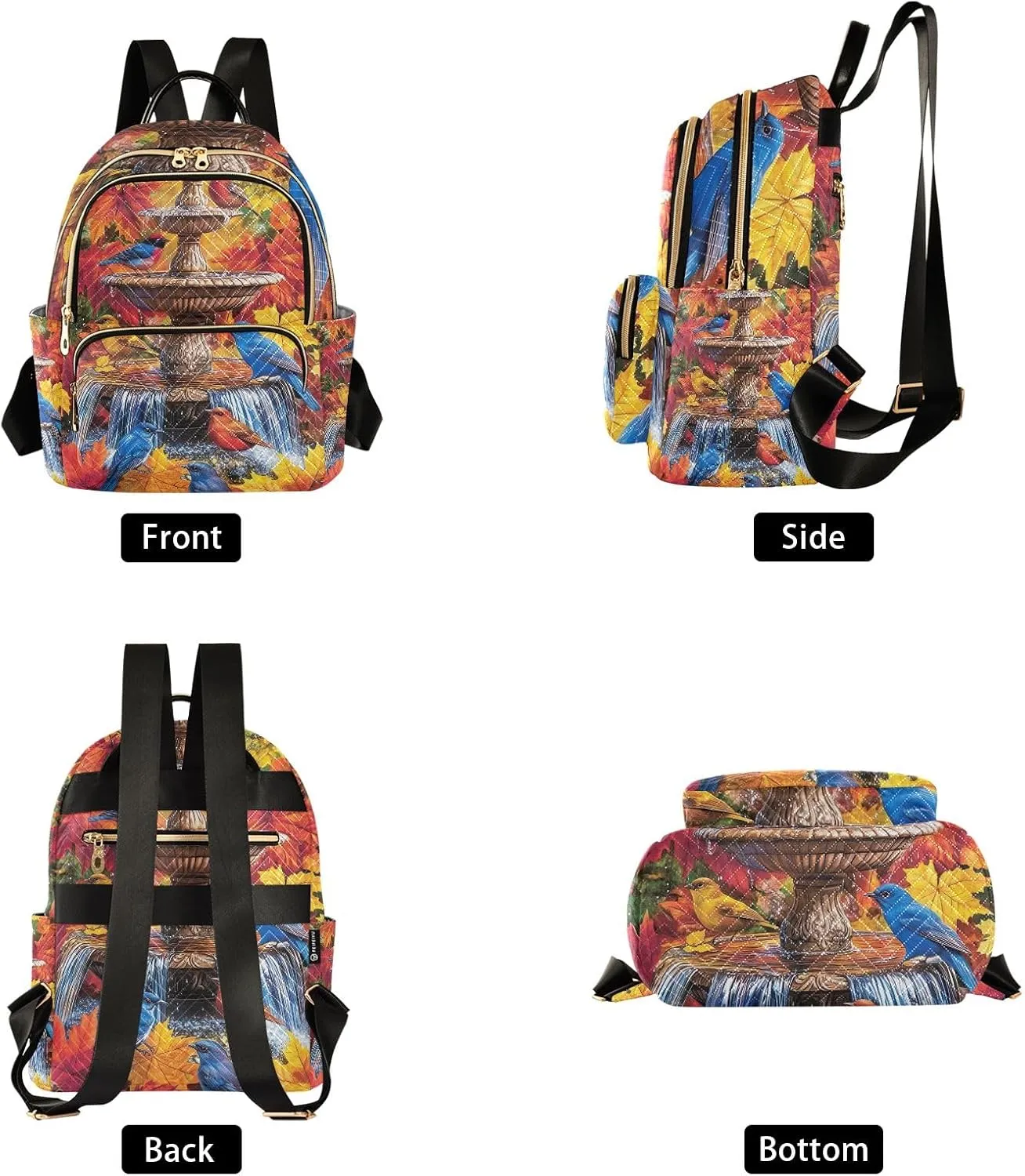 ODAWA Water Fountain Colorful Birds Womens Backpack Purses Quilted Ladies Travel Backpack