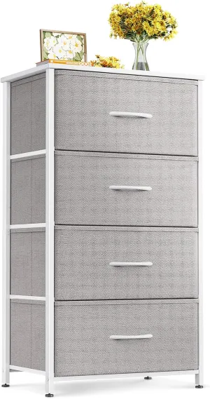 ODK Dresser for Bedroom with 4 Storage Drawers, Small Dresser Chest of Fabric Drawers with Sturdy Steel Frame, Wood Top, Light Grey