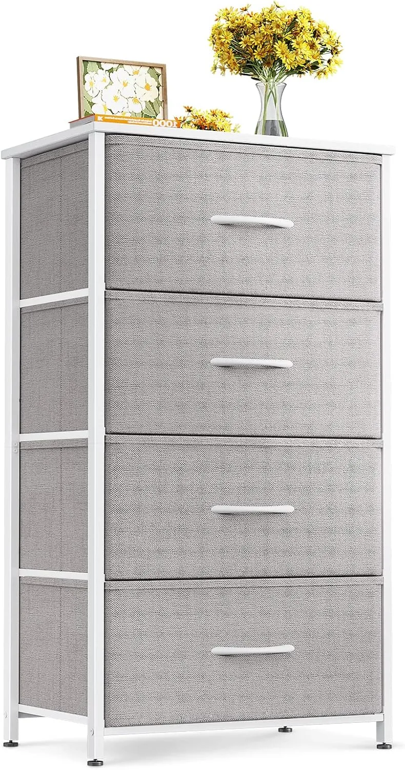 ODK Dresser for Bedroom with 4 Storage Drawers, Small Dresser Chest of Fabric Drawers with Sturdy Steel Frame, Wood Top, Light Grey