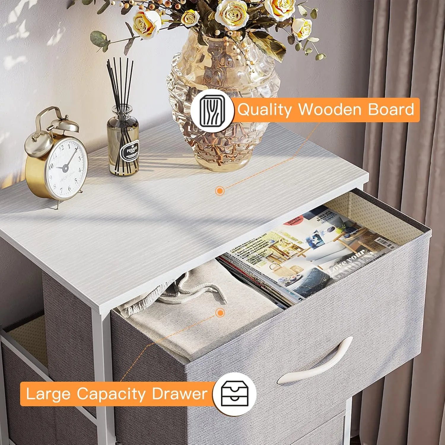 ODK Dresser for Bedroom with 4 Storage Drawers, Small Dresser Chest of Fabric Drawers with Sturdy Steel Frame, Wood Top, Light Grey