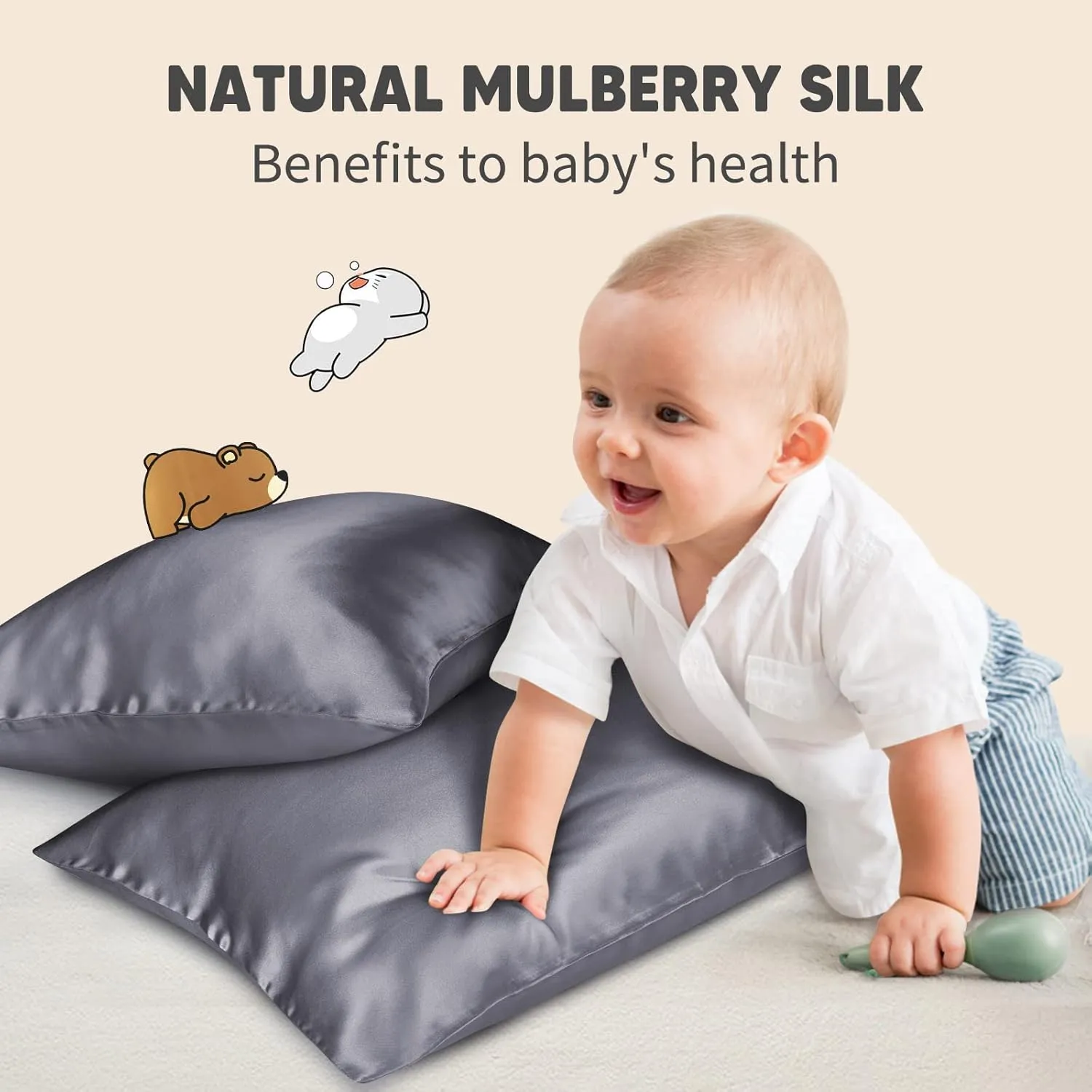 OLESILK 100% Mulberry Silk Toddler Pillowcase for Hair and Skin, Both Sides 19 Momme Pure Natural Silk Travel Pillow Cases with Hidden Zipper, 13"x 18", Iron Grey