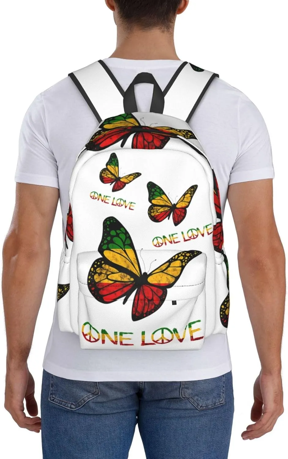 One Loves Butterfly Rasta Reggae Peace Rastafari Roots Casual Backpacks Large Travel Backpack Laptop Rucksack Sports Daypack Adjustable Strap Bag for Camping Hiking