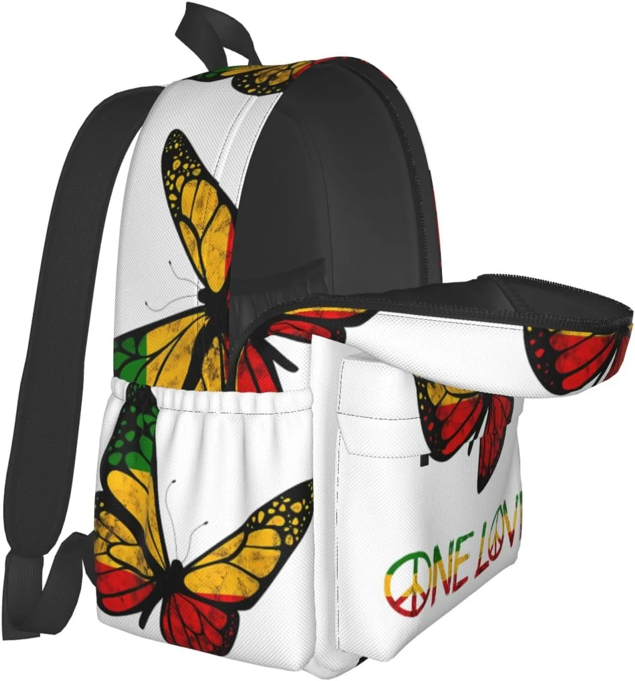 One Loves Butterfly Rasta Reggae Peace Rastafari Roots Casual Backpacks Large Travel Backpack Laptop Rucksack Sports Daypack Adjustable Strap Bag for Camping Hiking