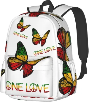 One Loves Butterfly Rasta Reggae Peace Rastafari Roots Casual Backpacks Large Travel Backpack Laptop Rucksack Sports Daypack Adjustable Strap Bag for Camping Hiking