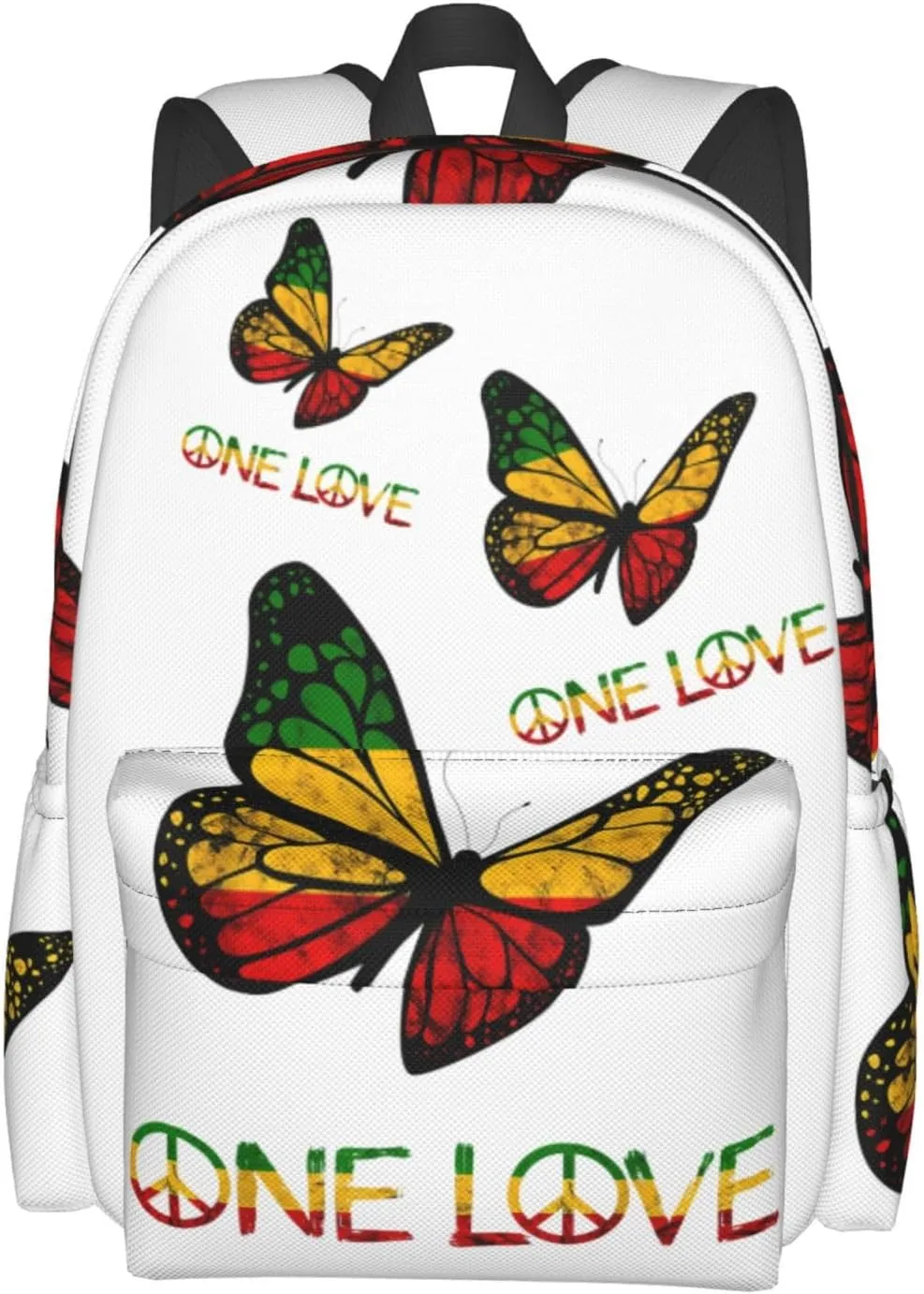 One Loves Butterfly Rasta Reggae Peace Rastafari Roots Casual Backpacks Large Travel Backpack Laptop Rucksack Sports Daypack Adjustable Strap Bag for Camping Hiking