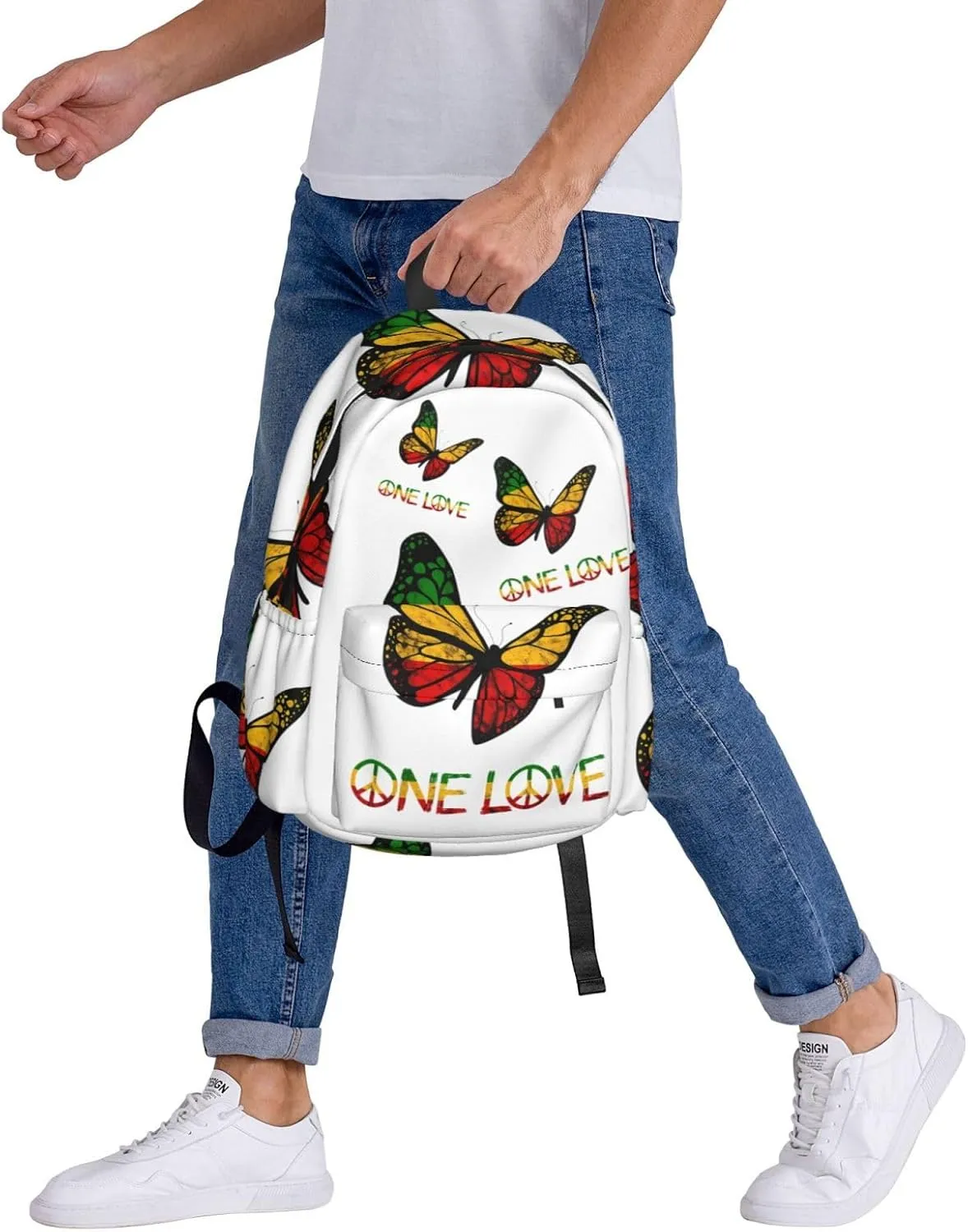 One Loves Butterfly Rasta Reggae Peace Rastafari Roots Casual Backpacks Large Travel Backpack Laptop Rucksack Sports Daypack Adjustable Strap Bag for Camping Hiking