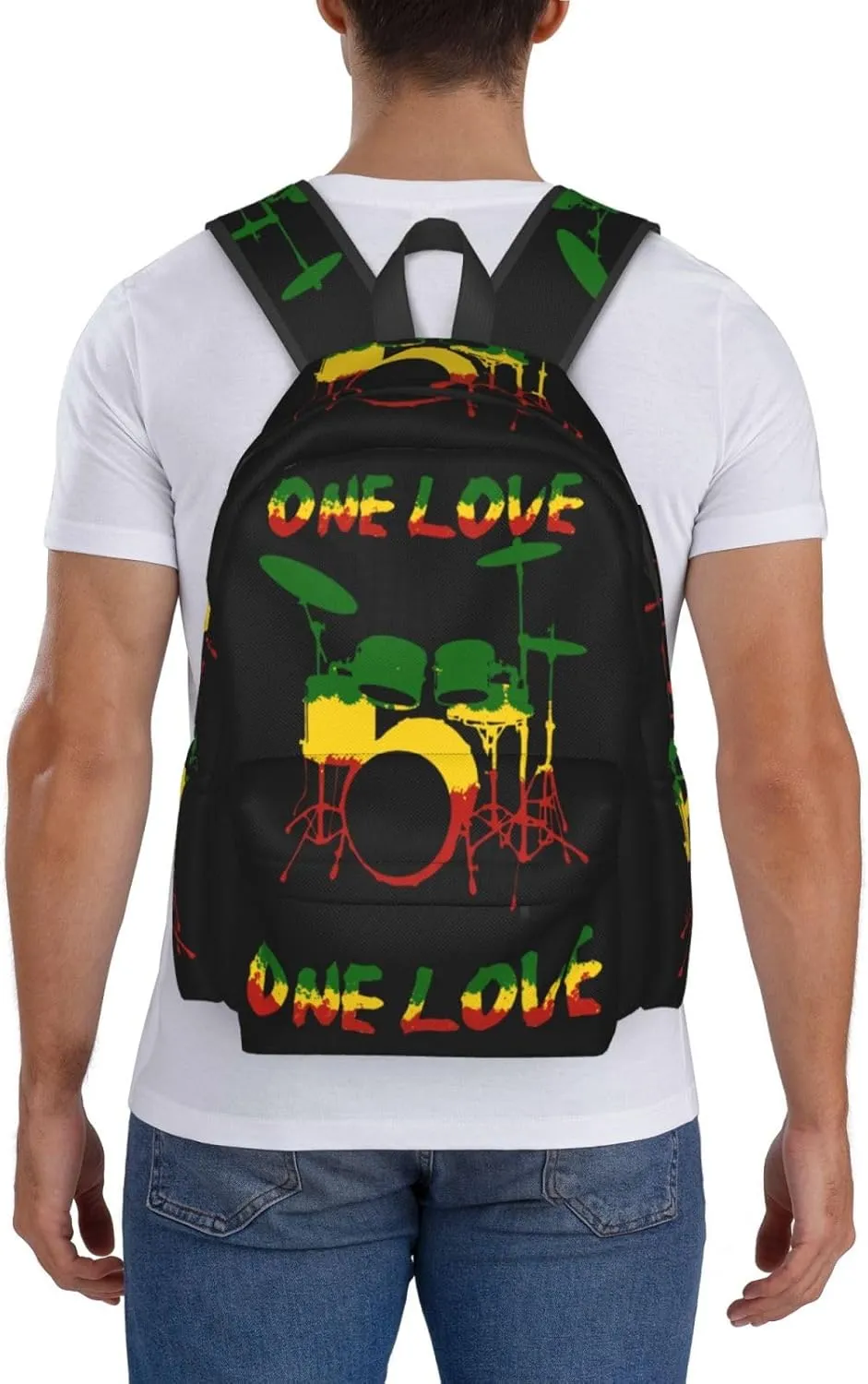 One Loves Rasta Reggae Roots Drum Set Music Casual Backpacks Large Travel Backpack Laptop Rucksack Sports Daypack Adjustable Strap Bag for Camping Hiking