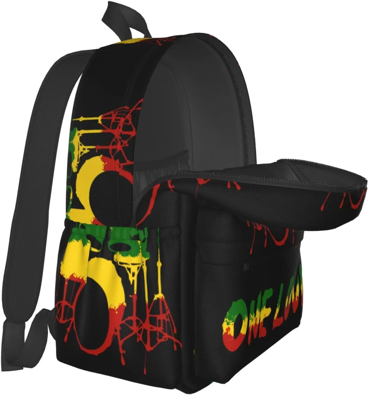 One Loves Rasta Reggae Roots Drum Set Music Casual Backpacks Large Travel Backpack Laptop Rucksack Sports Daypack Adjustable Strap Bag for Camping Hiking
