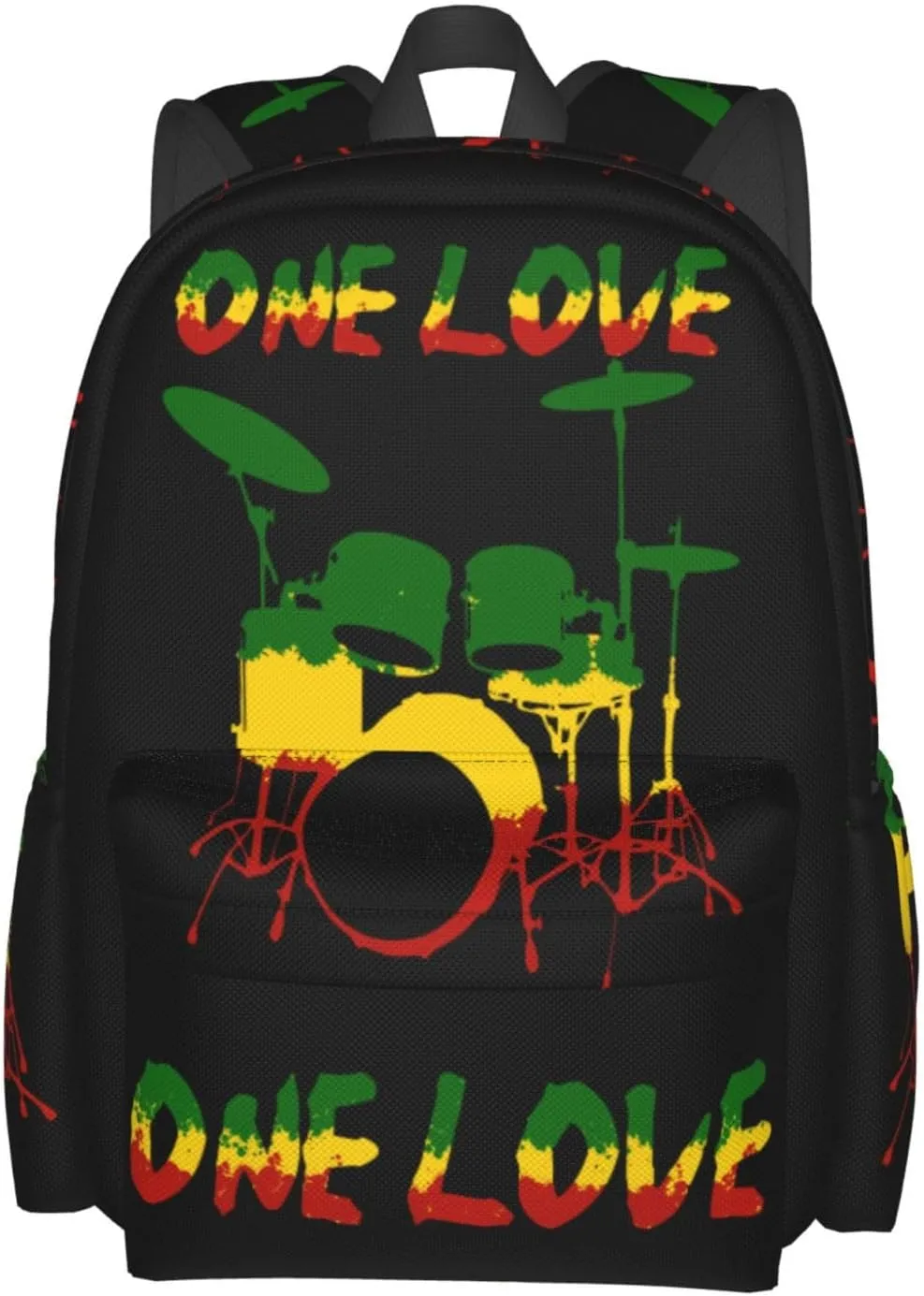 One Loves Rasta Reggae Roots Drum Set Music Casual Backpacks Large Travel Backpack Laptop Rucksack Sports Daypack Adjustable Strap Bag for Camping Hiking