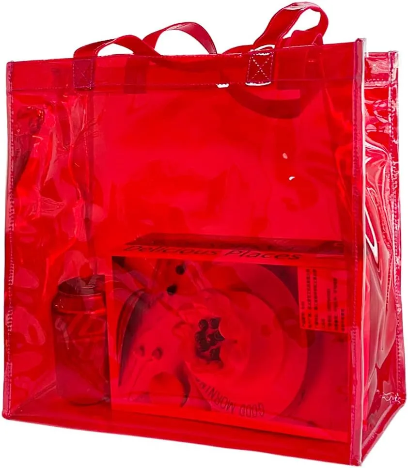 ONEART Stadium Clear Tote Bag, Portable PVC Handbag with Handles, Transparent Solid Construction
