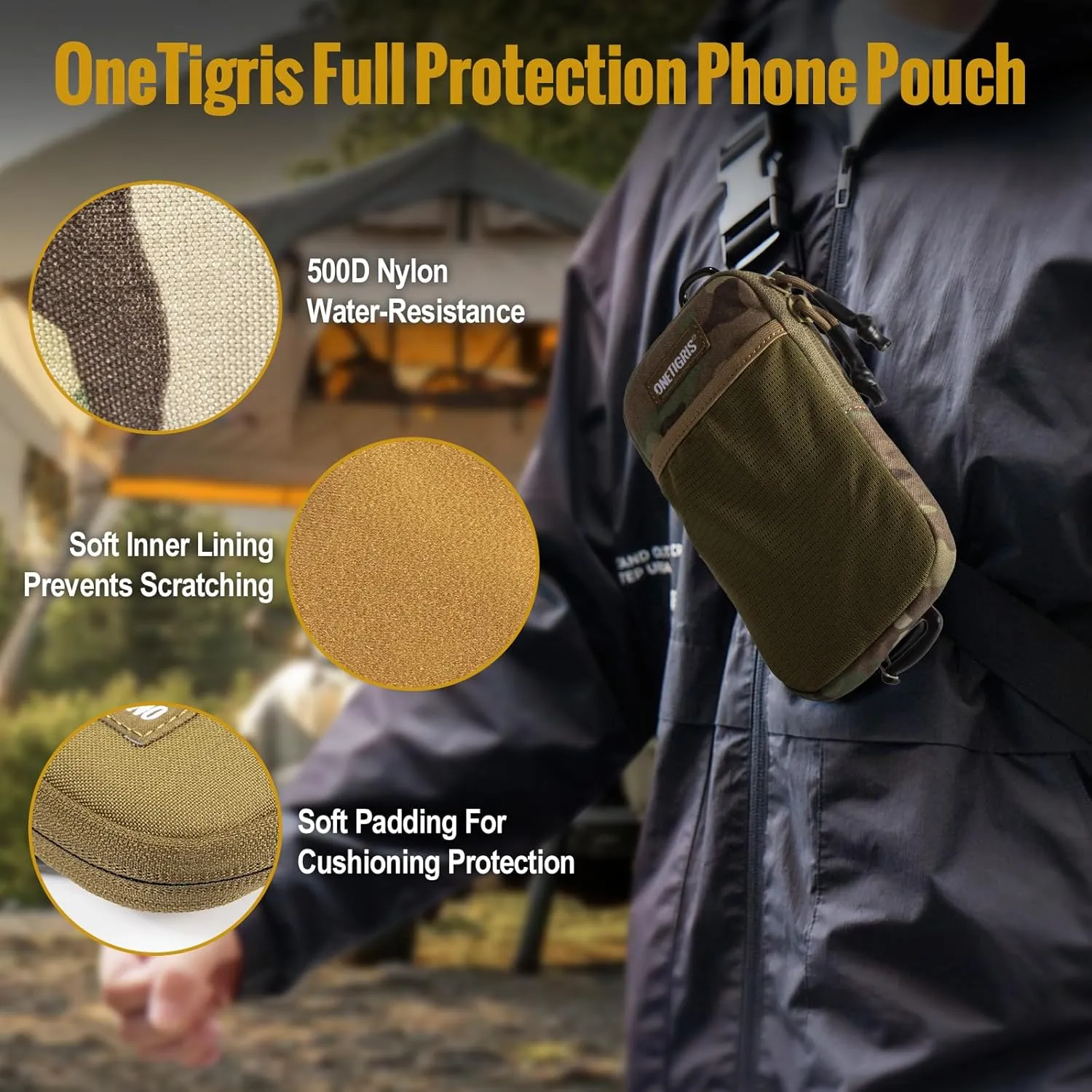 OneTigris Cell Phone Holster - Phone Belt Holder Molle Phone Pouch for Belt with Loop, Holds 4.7"-6.5" Phones in Black