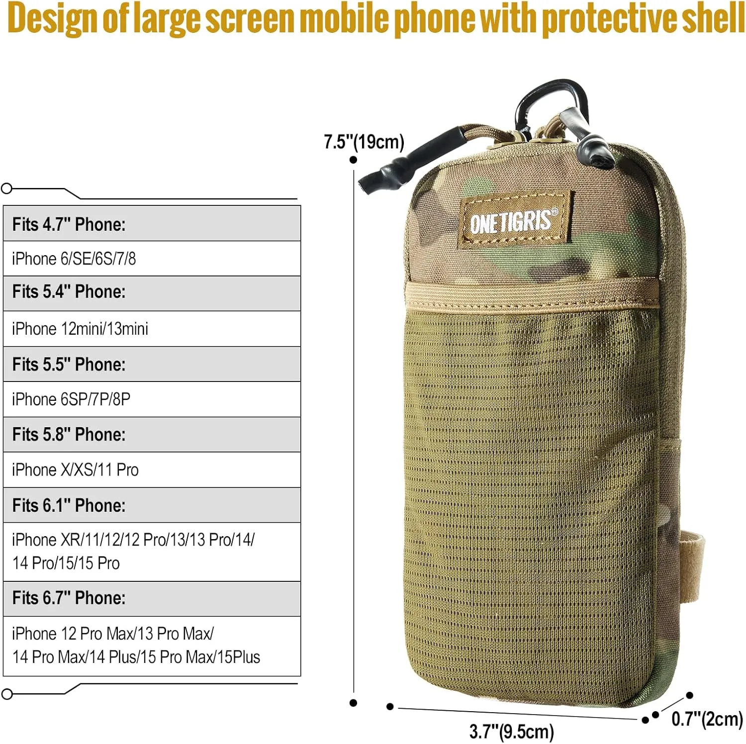 OneTigris Cell Phone Holster - Phone Belt Holder Molle Phone Pouch for Belt with Loop, Holds 4.7"-6.5" Phones in Black