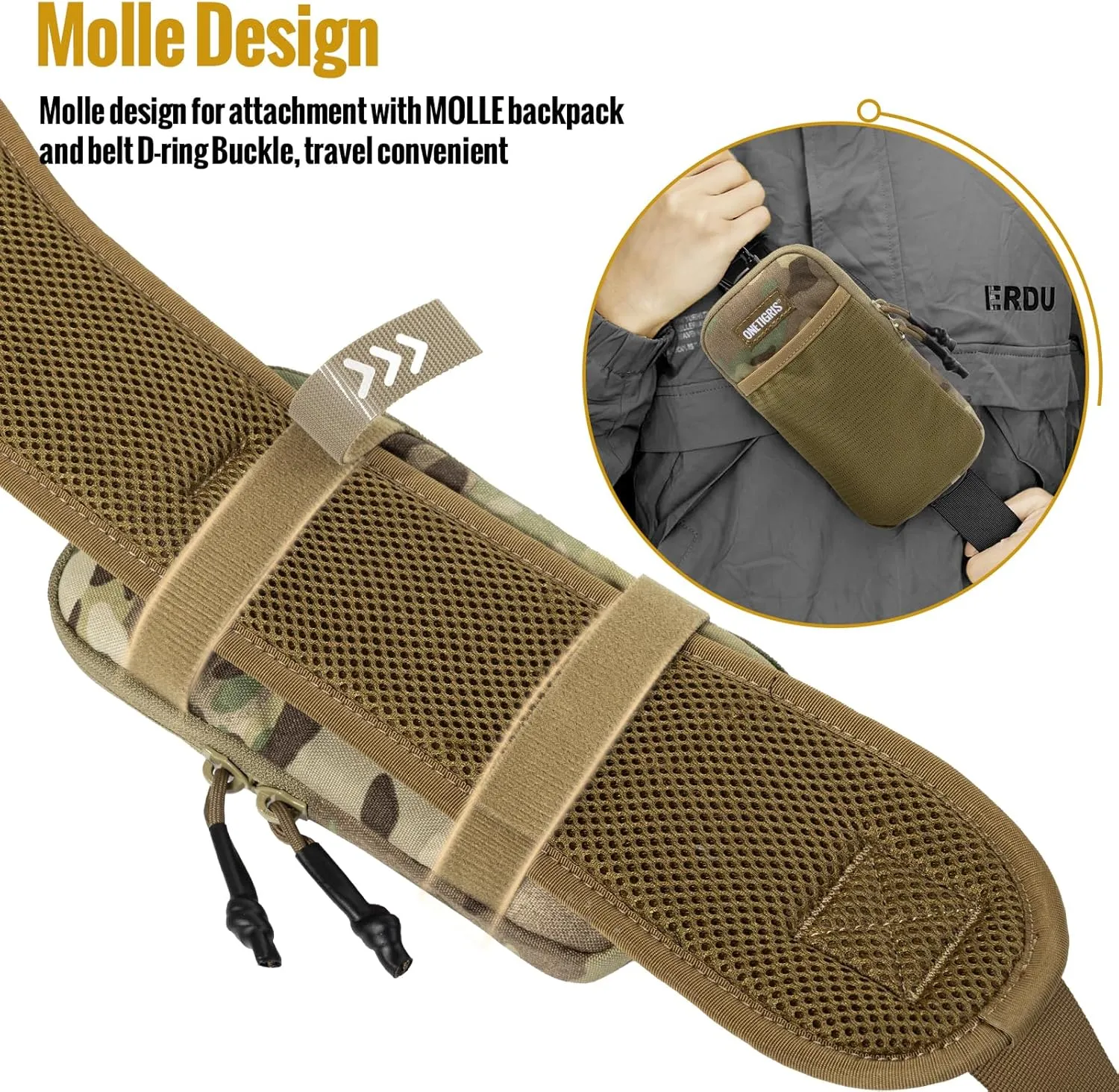 OneTigris Cell Phone Holster - Phone Belt Holder Molle Phone Pouch for Belt with Loop, Holds 4.7"-6.5" Phones in Black