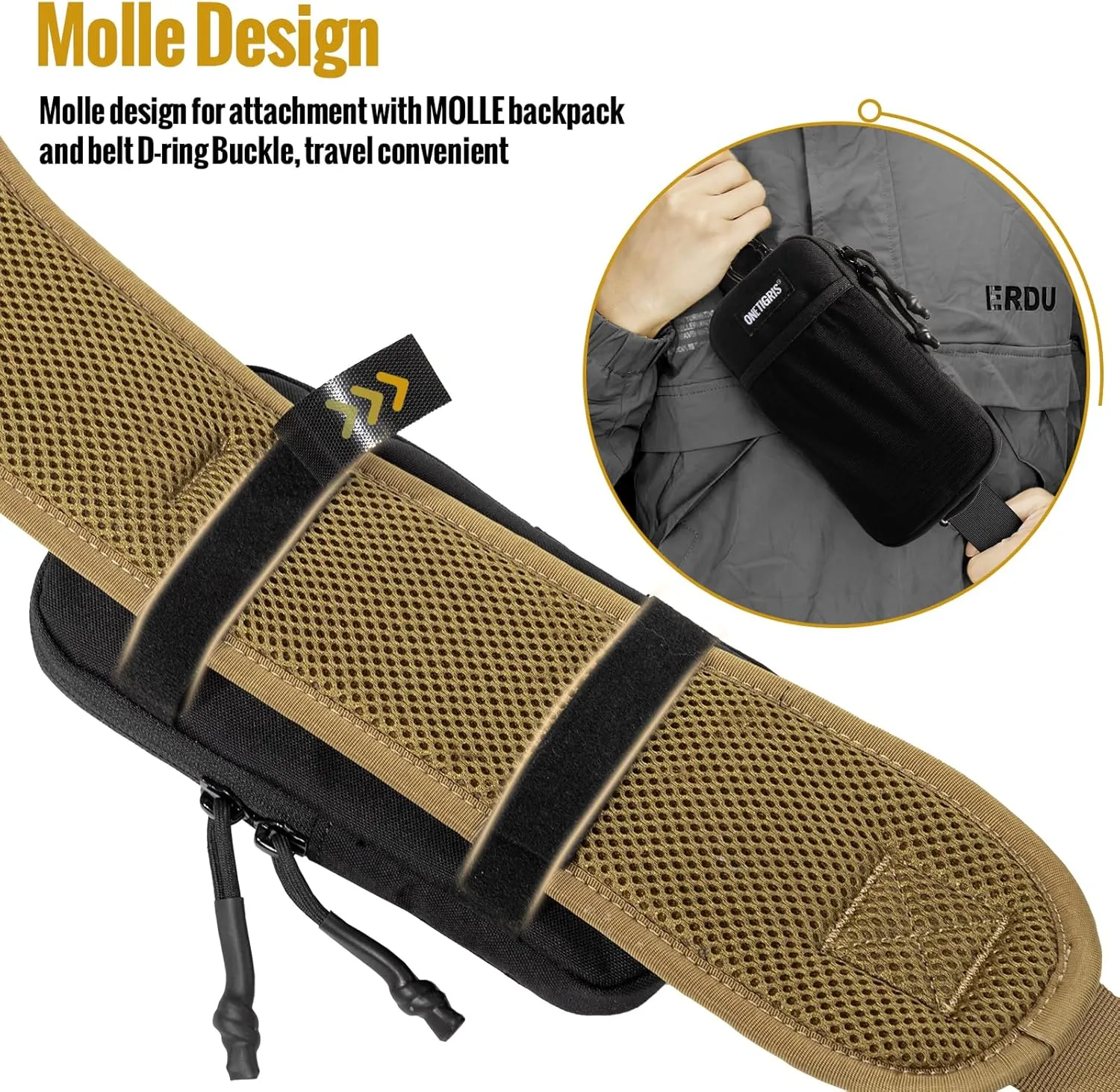 OneTigris Cell Phone Holster - Phone Belt Holder Molle Phone Pouch for Belt with Loop, Holds 4.7"-6.5" Phones in Black