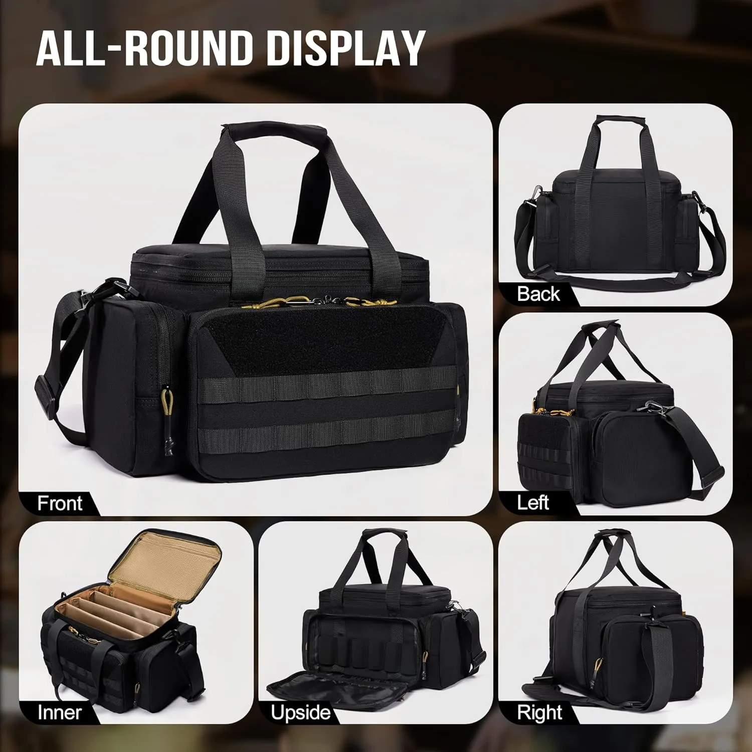 OneTigris Gun Range Bag, Hunting Shooting Range Bags for Handgun with 3 Removable Dividers 6 Elastic Mag Strap, Duffle Bag for Shooting, Fishing, Hiking, Outdoor, Sports