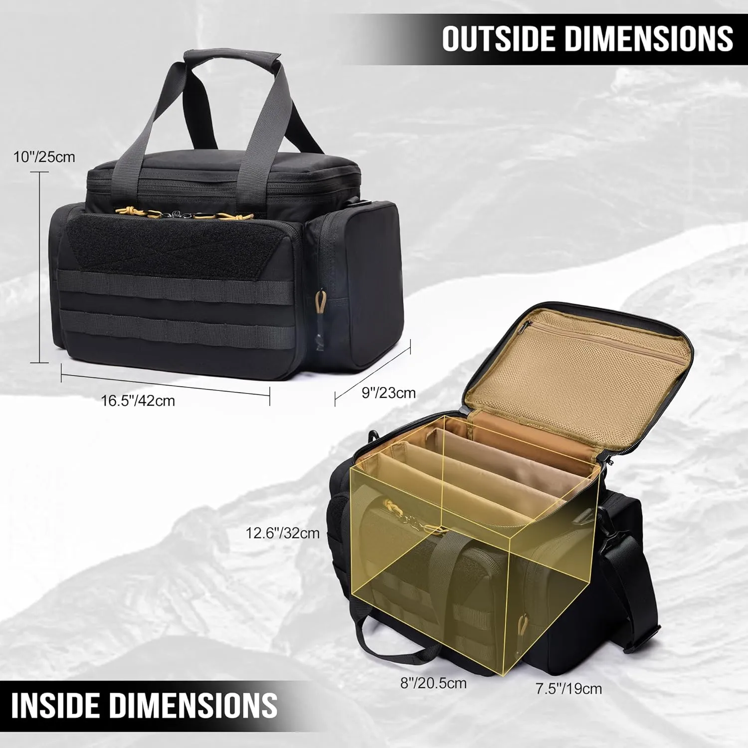 OneTigris Gun Range Bag, Hunting Shooting Range Bags for Handgun with 3 Removable Dividers 6 Elastic Mag Strap, Duffle Bag for Shooting, Fishing, Hiking, Outdoor, Sports