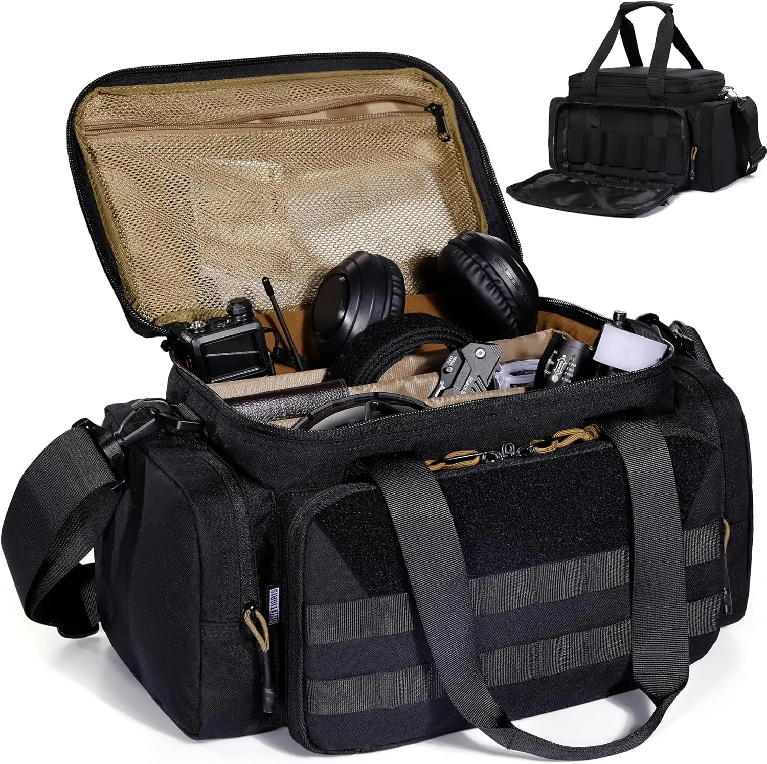 OneTigris Gun Range Bag, Hunting Shooting Range Bags for Handgun with 3 Removable Dividers 6 Elastic Mag Strap, Duffle Bag for Shooting, Fishing, Hiking, Outdoor, Sports