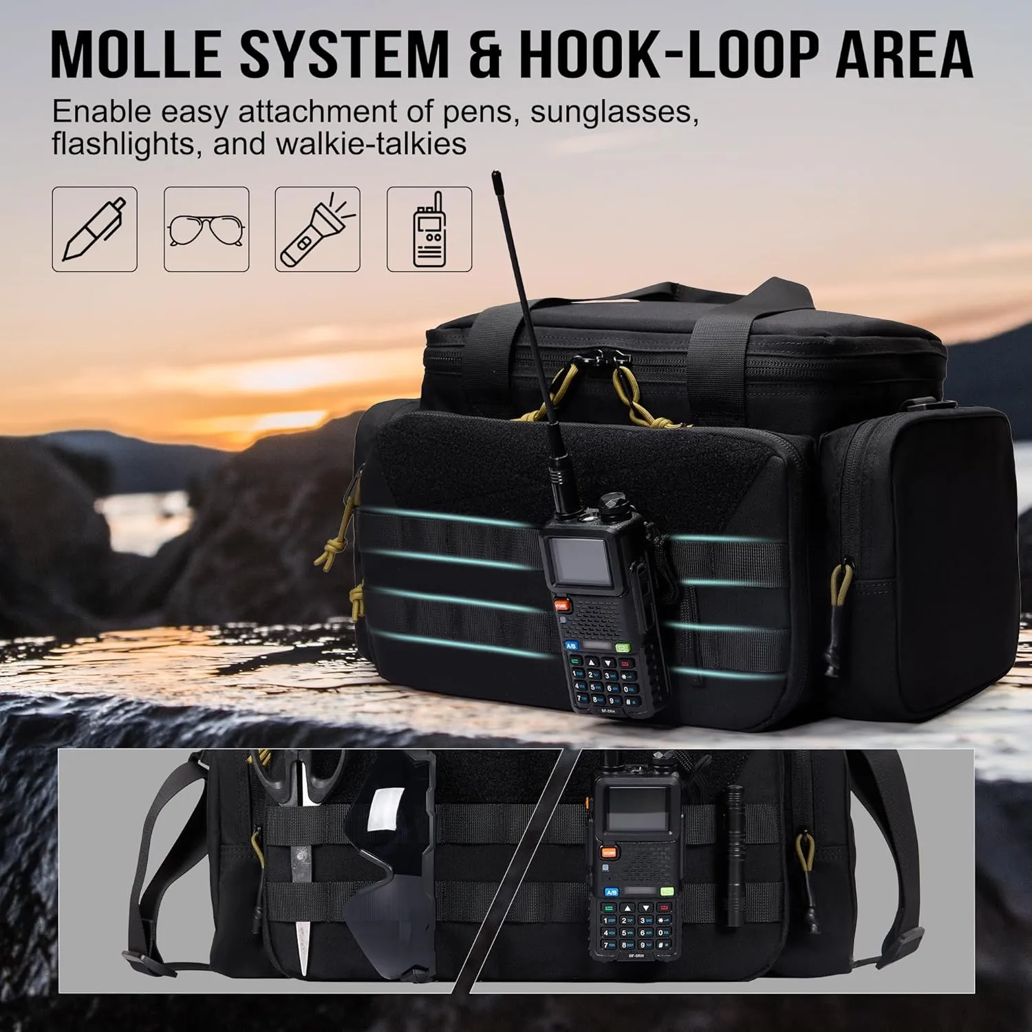OneTigris Gun Range Bag, Hunting Shooting Range Bags for Handgun with 3 Removable Dividers 6 Elastic Mag Strap, Duffle Bag for Shooting, Fishing, Hiking, Outdoor, Sports