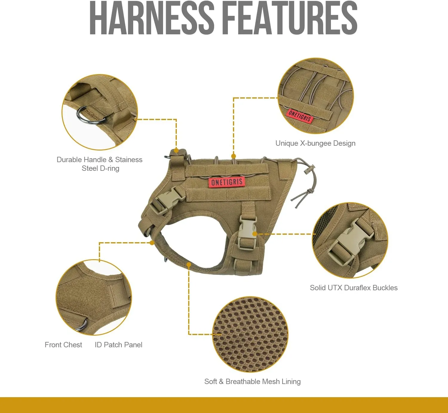 OneTigris Tactical Dog Harness - Fire Watcher Comfortable Patrol Vest (Coyote Brown, Medium)