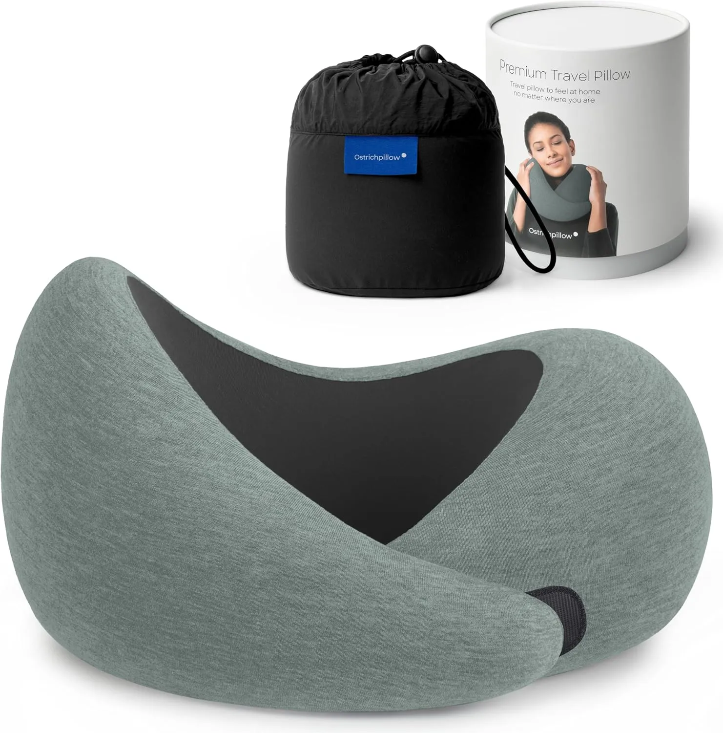 Ostrichpillow Go Neck Pillow, Travel Pillows for Airplanes, Premium Memory Foam Travel Pillow, 360º Ergonomic Design, Asymmetrical Sides, Travel Bag Included, Washable Modal Cover