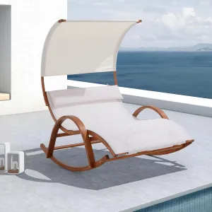 Outdoor Cedar Wood Patio Lounge with Canopy - Outdoor Daybed with White Textilene Fabric Patio Furniture Outdoor Bench - Lawn Chairs Backyard Furniture for Pool, Deck and Garden Area