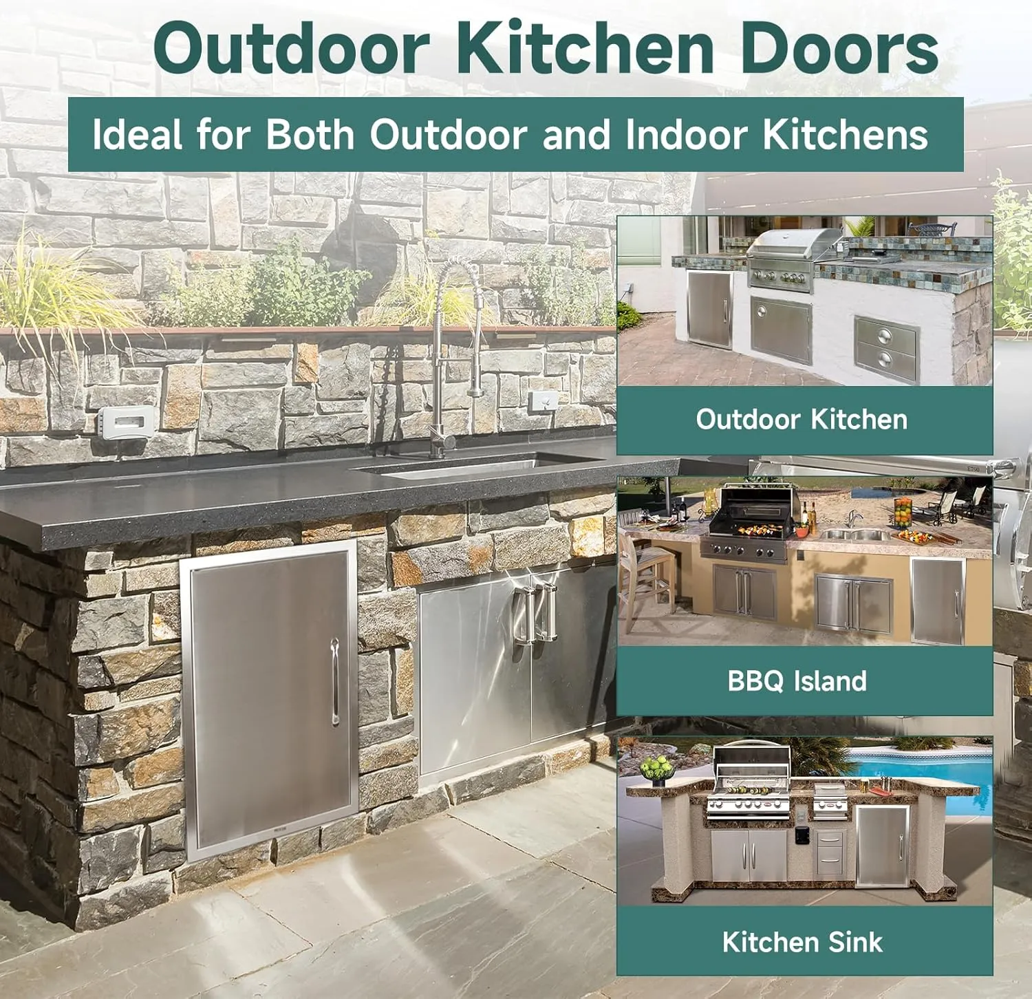 Outdoor Kitchen Doors 17W x 23H Inch Stainless Steel Doors, Vertical Access Door with Handles Single Access Cabinet Door, Flush Mount for Grilling Station, Outdoor Kitchens BBQ Island& Cabinet