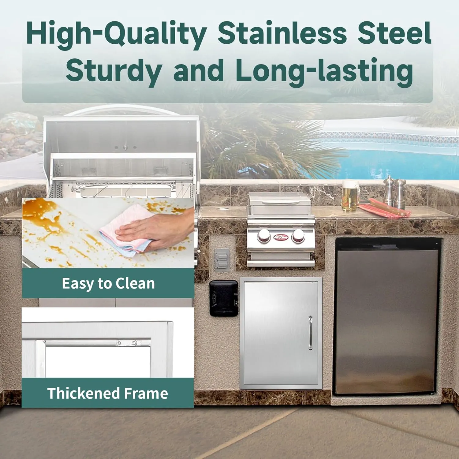 Outdoor Kitchen Doors 17W x 23H Inch Stainless Steel Doors, Vertical Access Door with Handles Single Access Cabinet Door, Flush Mount for Grilling Station, Outdoor Kitchens BBQ Island& Cabinet