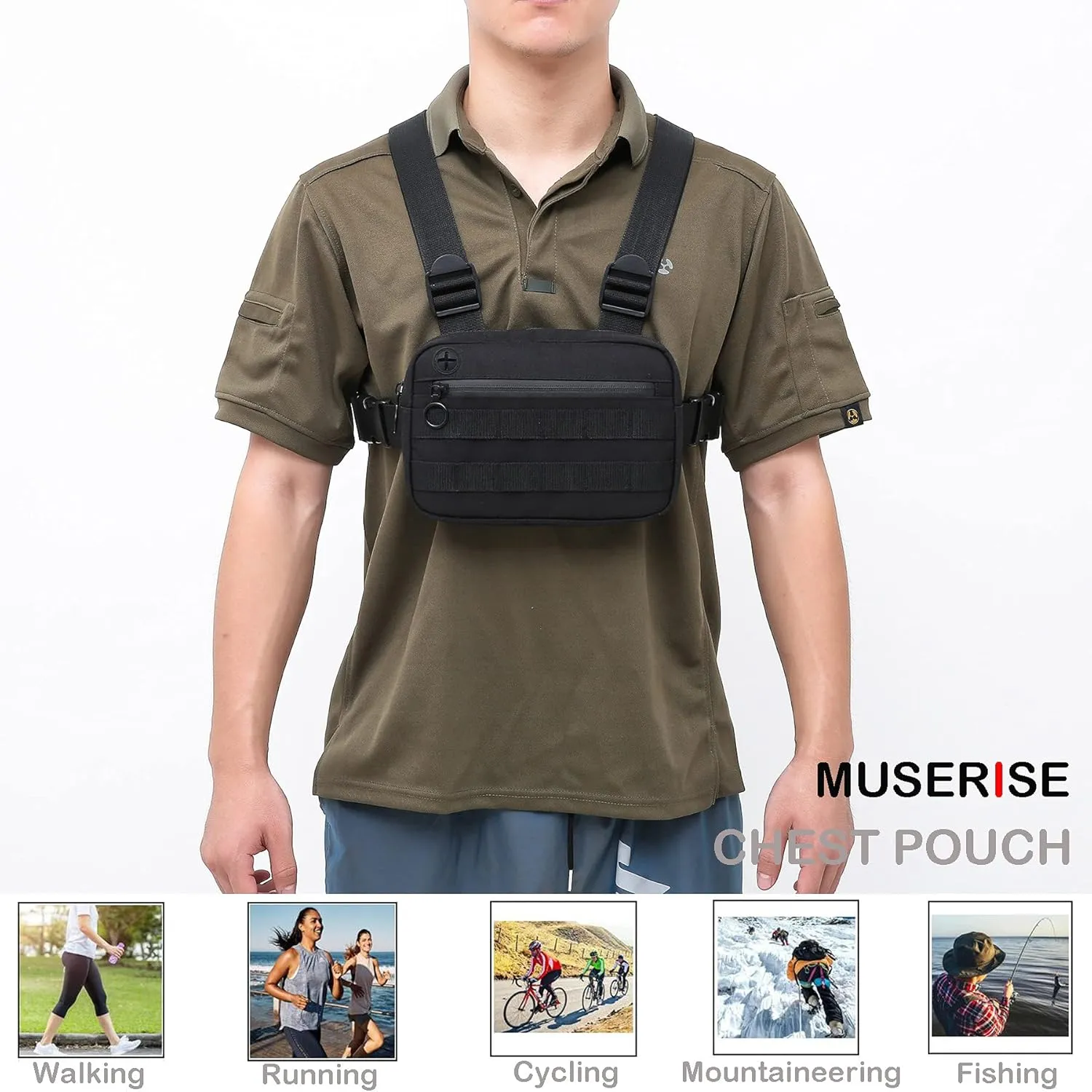 Outdoor Sports Utility Pack, Tactical EDC Bag For Men, Lightweight Conceal Pouch Holster, Rig Vest With Built-In Phone Holder For Workouts, Cycling & Hiking (Black)