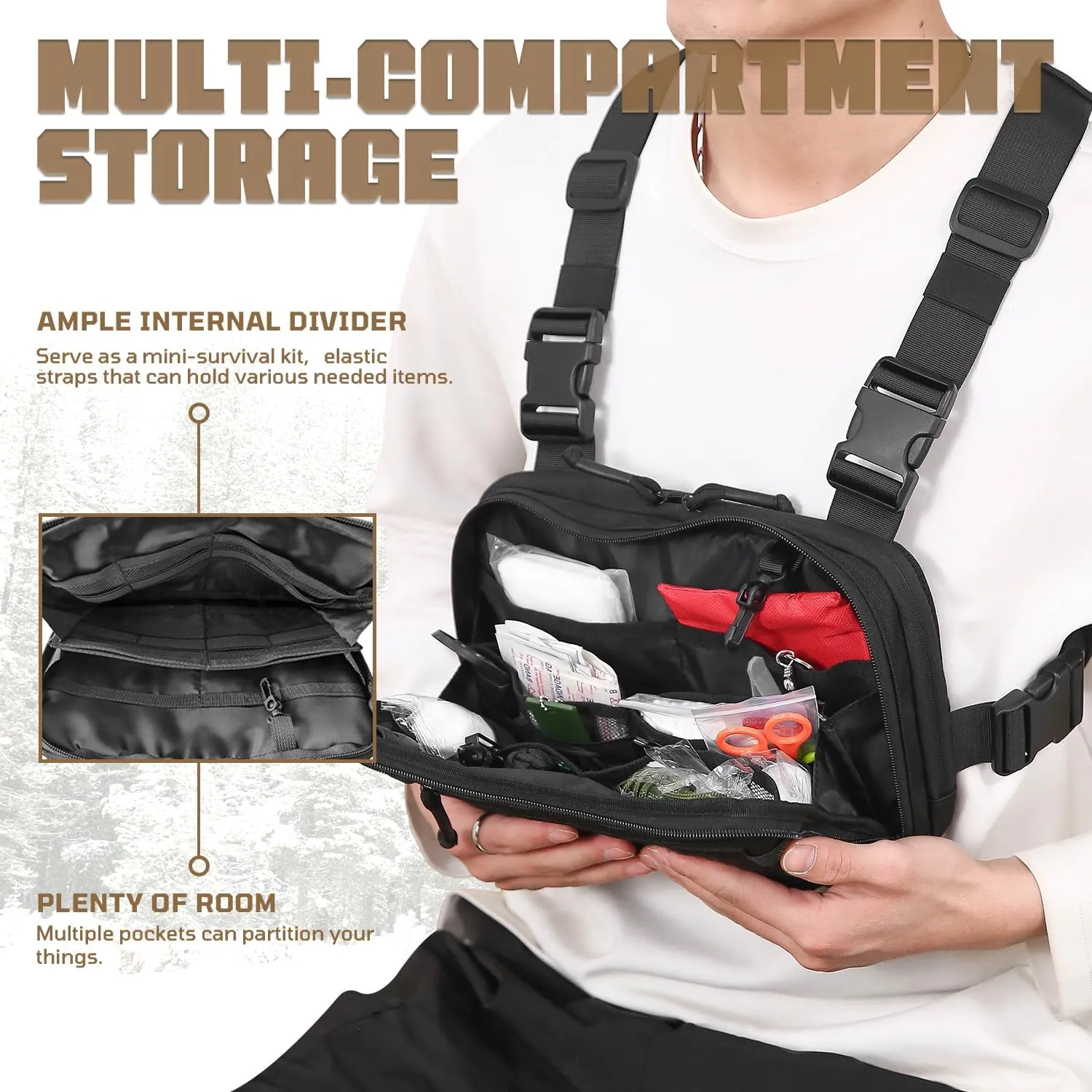 Outdoor Tactical Chest Bag Chest Rig Pack EDC Molle Utility Chest Pouch for Workouts Hiking Fishing