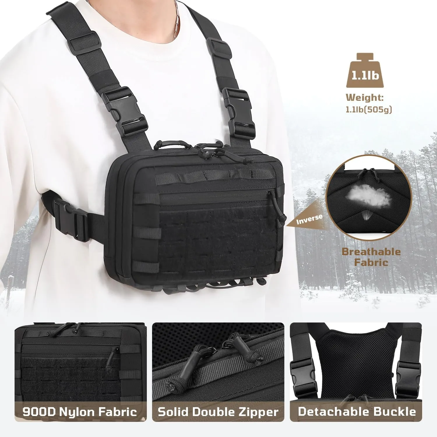 Outdoor Tactical Chest Bag Chest Rig Pack EDC Molle Utility Chest Pouch for Workouts Hiking Fishing