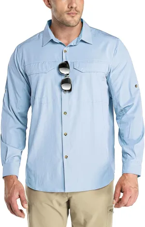 Outdoor Ventures Men's UPF 50  UV Sun Protection SPF Hiking Shirt Long Sleeve Lightweight Quick Dry for Safari Travel Fishing