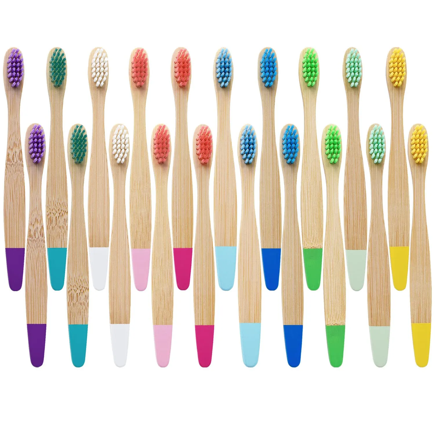 OUTIN Kids Bamboo Toothbrushes 20 Pcs Soft Bristles, Children Wood Toothbrush Colorful Eco Friendly Biodegradable Wooden Handle Tooth Brush, Multi Color Pack