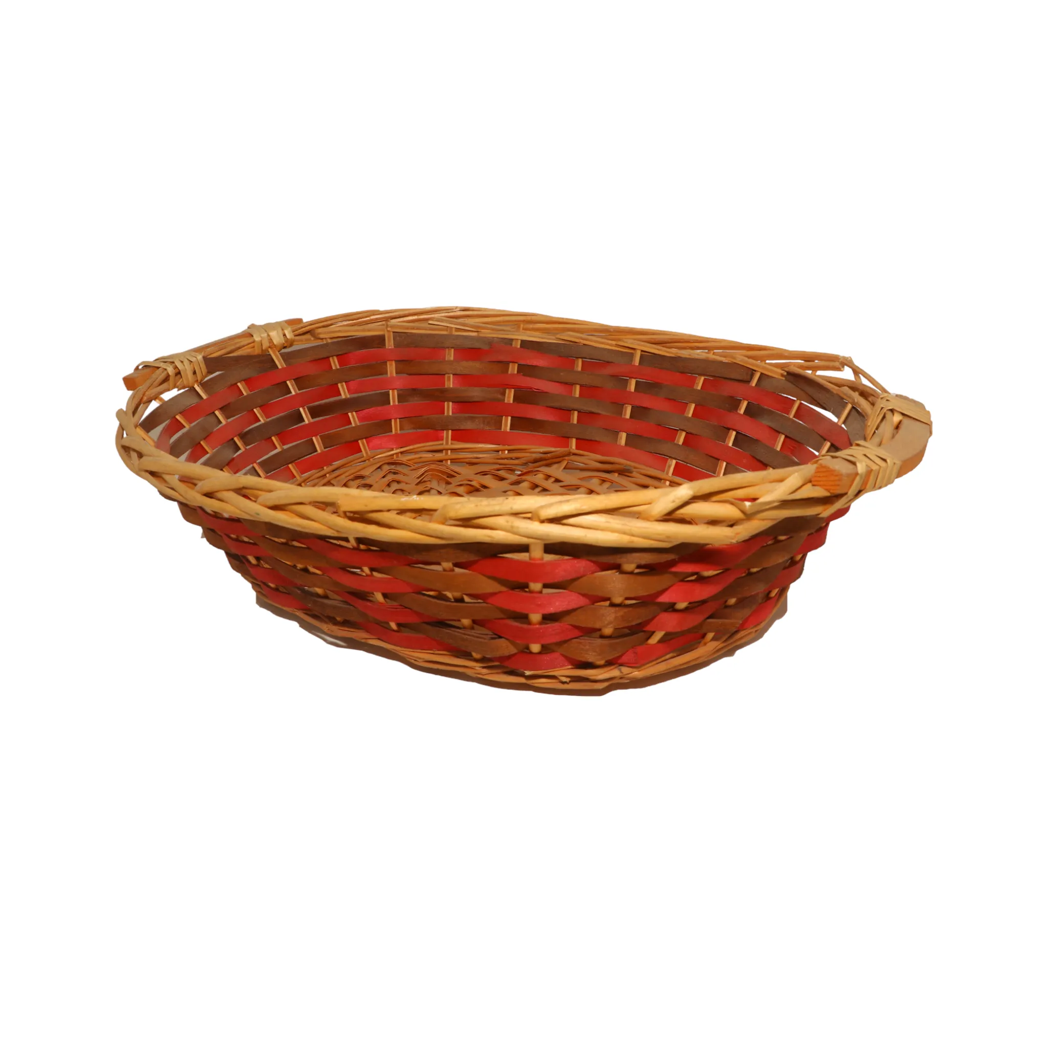 Oval Wooden Orange Red Basket with Handles