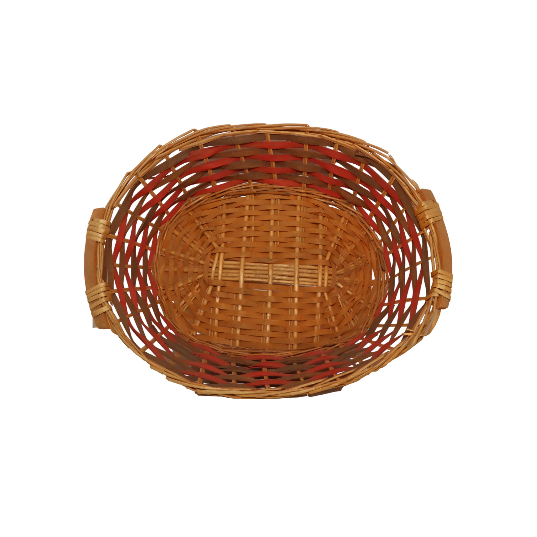 Oval Wooden Orange Red Basket with Handles