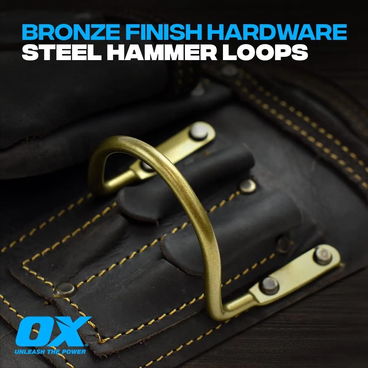 OX Tools Oil Tanned Leather Framing Rig with Padded Suspenders Leather Carpenter Tool Belt with Suspenders and Tool Pouches Dual Hammer Holsters OX-P263609