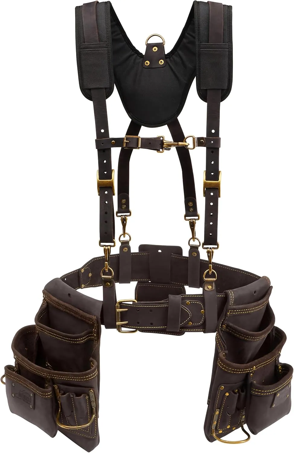 OX Tools Oil Tanned Leather Framing Rig with Padded Suspenders Leather Carpenter Tool Belt with Suspenders and Tool Pouches Dual Hammer Holsters OX-P263609